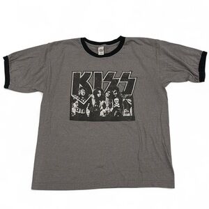 VTG KISS Band Dressed To Kill Ringer Gray T-Shirt Size Large Made In USA Music